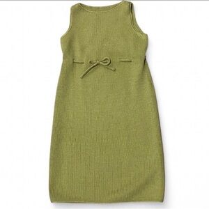 70s Green Knit Shift Dress with Bow Detail